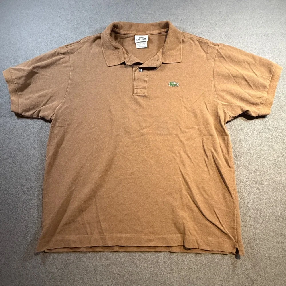 Lacoste Mens Short Sleeve Pique Polo Shirt Tan Brown Size 6 XL Classic Fit Logo
